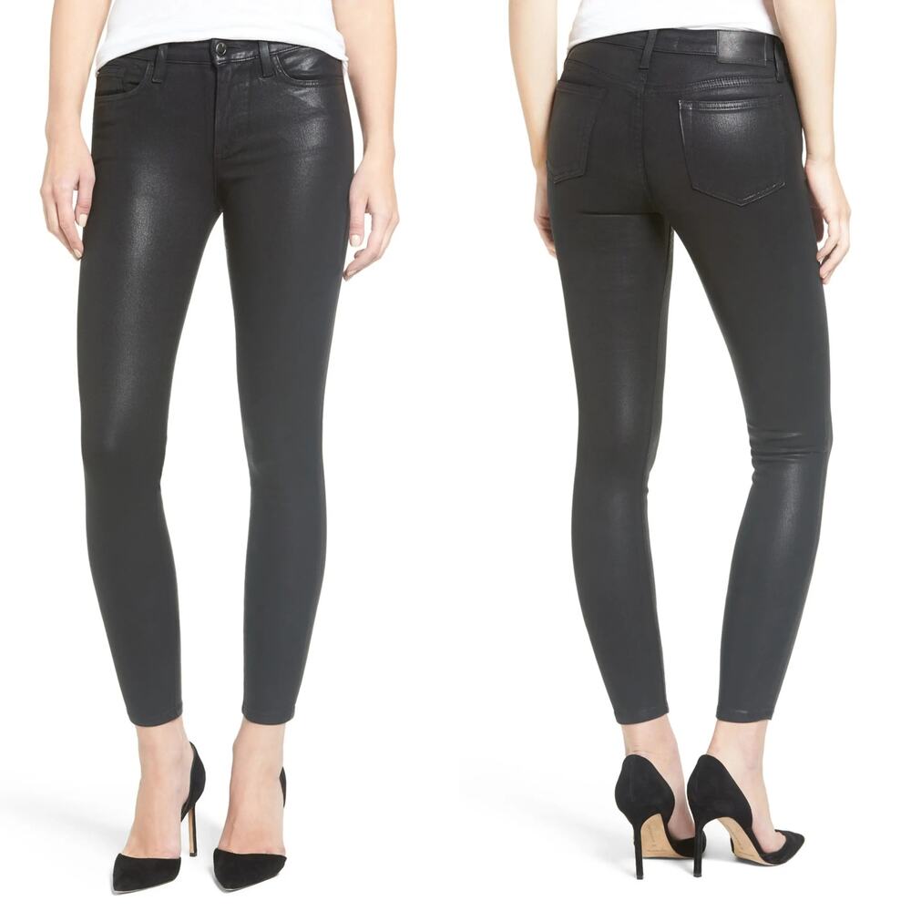 NWT Joe's Jeans Black Icon Ankle Skinny Jeans Coated Faux Leather Mid Rise Sz 25
